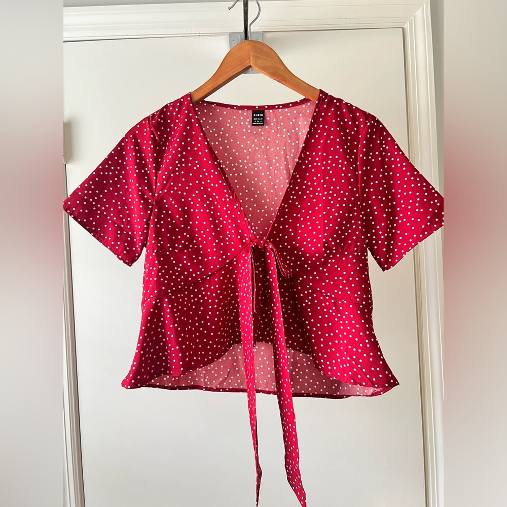 Summer Vacay Red Polka Dot Tie-Front Top